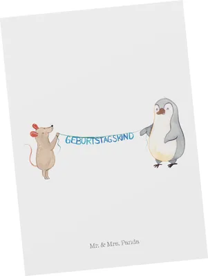Produktbild von Mr. & Mrs. Panda Postkarte Maus Pinguin Geburtstag - Weiß - Geschenk, Ansichtskarten, Happy Birthday, Fotokarte, Postkarten, Grußkarte, Ansichtskarte