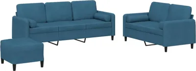 Produktbild von vidaXL 3-tlg. Sofagarnitur mit Kissen Blau Samt