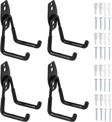 Immagine prodotto di Set di ganci da garage neri, per carichi pesanti, ganci doppi, per biciclette, scale, tubi flessibili