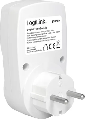 Produktbild von LogiLink ET0007, Tages-/Wochenzeitschaltuhr, Weiß, Digital, LCD, Tasten, CE