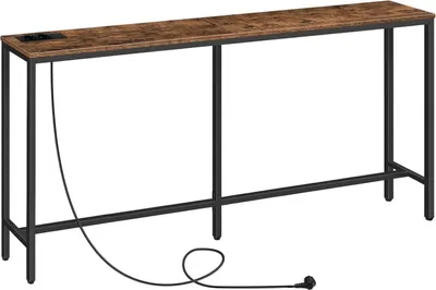 Immagine prodotto di Consolle con stazione di ricarica 160 cm Tavolino stretto per divano Porte USB marrone vintage