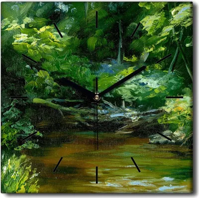 Produktbild von Coloray Uhr auf Leinwand 30x30 cm Wand Uhr Dekoration Wohnzimmer Segeltuch schwarze Hände -Flusswaldlandschaft.