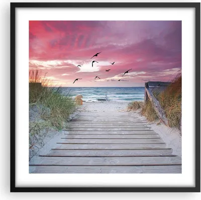 Produktbild von Gerahmtes Poster - Schwarzer Rahmen - Strand Sand Vögel - 50x50 cm - Wand Bild - Wanddeko - Wandbilder - Kunstposter - Wandposter - Bilderrahmen - Bilder - Kunstdruck - P2BAC50x50-4994