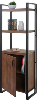 Zdjęcie produktu dla Półka na książki HWC-A27, Półka stojąca Półka do salonu, Schowek z drzwiczkami 165x55cm Struktura 3D o wyglądzie dzikiego dębu