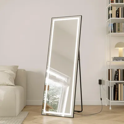 Produktbild von LED Standspiegel 50 x 150 cm Ganzkörperspiegel mit Beleuchtung Ankleidespiegel Wandmontage und Bodenständer Spiegel