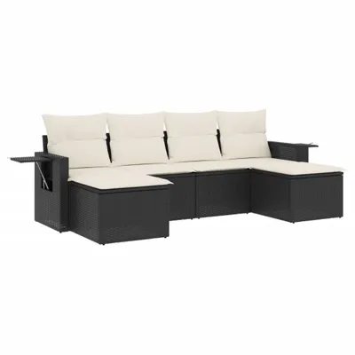 Produktbild von 6-tlg. Garten-Sofagarnitur mit Kissen Schwarz Poly Rattan