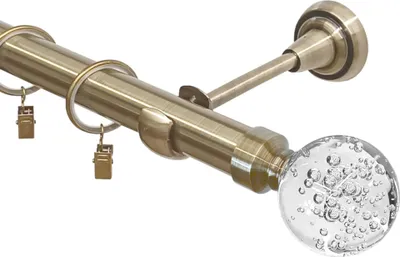 Produktbild von 160 cm Einzelne Gardinenstange Ø 25 mm Antikgold mit Glaskugel Endstücken Einläufig Metall Vorhangstange Set