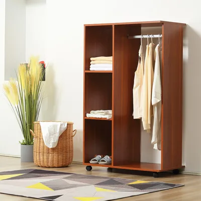 Produktbild von Sweiko Kleiderschrank auf Rollen, mobile Garderobe, Garderobenschrank, Rollbarer Kleiderständer, 80 x 40 x 128 cm, Walnuss