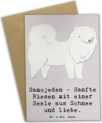 Produktbild von Mr. & Mrs. Panda spruchkarte Samojede Liebe - Grau Pastell - Geschenk, osterkarten, Hundenatur, Hunderassen Beschreibung, Glückwunschkarte, osterkarte, weihnachtskarten