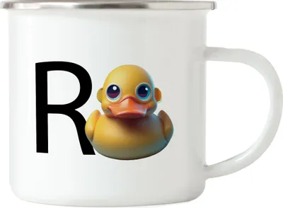Produktbild von R Ente Emaille Tasse Rente Geschenk Ruhestand Quietscheente Wortwitz