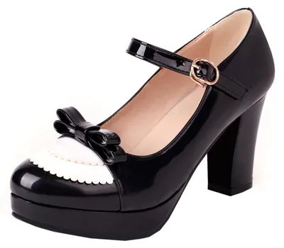 Productafbeelding van Dames Blockhak Pumps - Hoge Hakken - Plateau - Mary Jane Schoenen - Strik - EU 32,5 tot 39,5