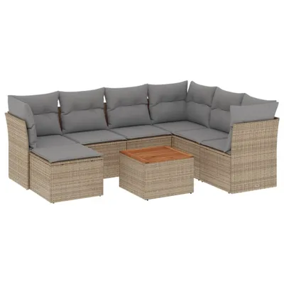 Produktbild von vidaXL 8-tlg. Garten-Sofagarnitur mit Kissen Beige Poly Rattan