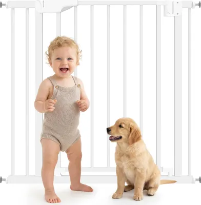 Produktbild von Sicherheitsgitter für Kinder und Hunde - Tür- & Treppenschutzgitter - Doppelschloss - Selbstschließend - Beidseitig öffnend - Edelstahl - 89×76 cm - Weiß