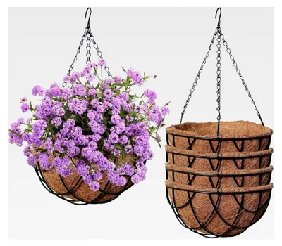 Produktbild von Blumenampel 4 Stück, Kokos, mit Kette, hängende Metallampeln für Pflanzen, Hängeampel für Innen- und Außenbereich (21 cm Durchmesser)