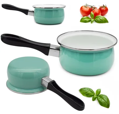 Zdjęcie produktu dla Rondel 900ml Emaliowany Seledynowy z Rączką Uniwersalny do Gotowania 14cm