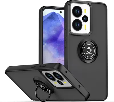 Obrázek produktu pro Pouzdro pro Realme 14 matné průsvitné TPU pouzdro s prstencovým držákem a stojánkem Černý