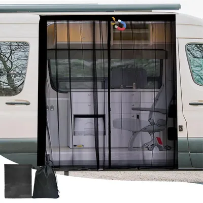 Image de Moustiquaire magnétique - Porte d'entrée pour VW T5/T6 - Moustiquaire pour véhicules utilitaires - Moustiquaire pour camping-cars - Porte coulissante/porte arrière - Moustiquaire