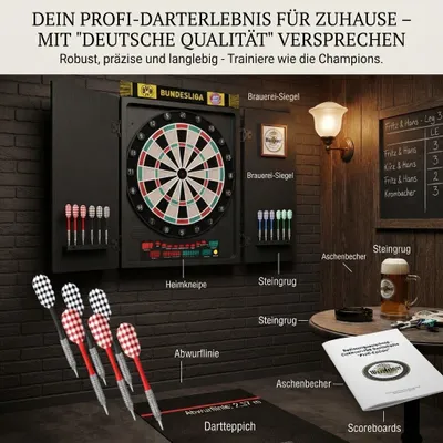 Produktbild von Elektronische Dartscheibe mit automatischer Punktezählung – 6 LED-Displays, inkl. 12 Softdarts & Ersatzspitzen, 51 x 6,5 x 57 cm, Schwarz