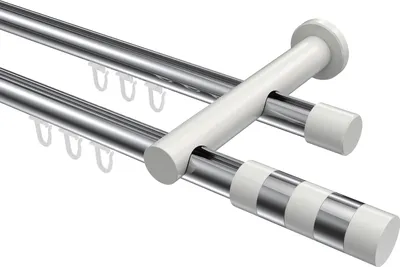 Produktbild von Interdeco Innenlaufstange / Gardinenstange mit Innenlauf Chrom / Weiß, Typ Platon Mavell (Zylinder Bicolor), 20 mm Ø 2-läufig, 160 cm