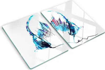 Produktbild von Tulup Glas Herdabdeckplatte - 2x40x52 cm - Glaskeramikkochfeld-Abdeckung Spritzschutz Glasabdeckplatte Kochplattenabdeckung und Schneidebrett - Zweiteilig - Kunst: modern & klassisch - Stadtgeflüster - Mehrfarbig