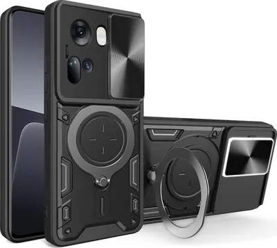 Image de Etui pour Oppo Reno11 Etui double couche durable avec protection de l'appareil photo et anneau de support Noir