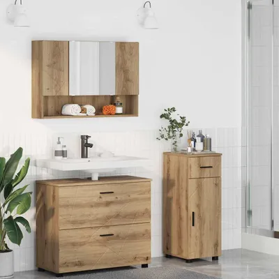 Obrázek produktu pro Maison Exclusive – Sada koupelnového nábytku, 3 kusy, Imitace "Řemeslná dubová", rozměry 76,5 x 35 x 64 cm
