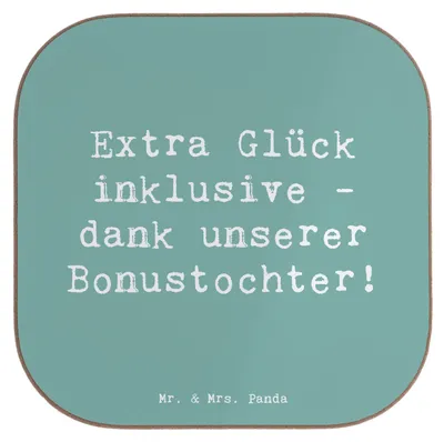 Produktbild von Mr. & Mrs. Panda Tassenuntersetzer Spruch Bonustochter Glück - Meeresbrise - Geschenk, Holzuntersetzer, gläseruntersetzer, Familie, Weihnachten, Stieftochter, Dankeschön
