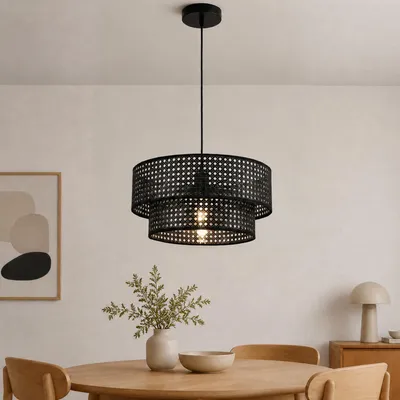 Produktbild von MinteVolt Hängelampe Ø40cm Pendelleuchte Rattan-Optik Schwarz Industrial Loft Design
