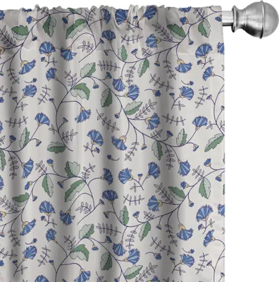 Zdjęcie produktu dla ABAKUHAUS Zasłony kwiatowe, firanki, niebieskie chabry i liście Antyczny naturalny wzór z bogato zdobionymi roślinami ogrodowymi, 2 sztuki 75 x 225 cm, wielokolorowe