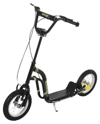 Produktbild von Kinderroller mit Luftreifen und Doppelbremse | Farbe: Schwarz | Abmessungen: 58x120x85-95 cm