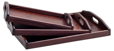 Image de Ensemble de 3 plateaux en bois avec poignées