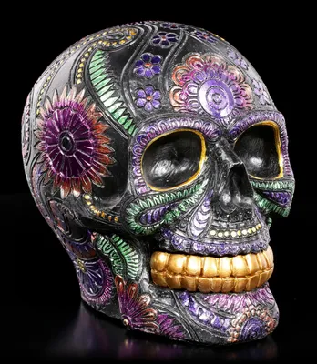 Produktbild von Mexikanischer Totenkopf - Black Blossom Skull / Flower Totenschädel