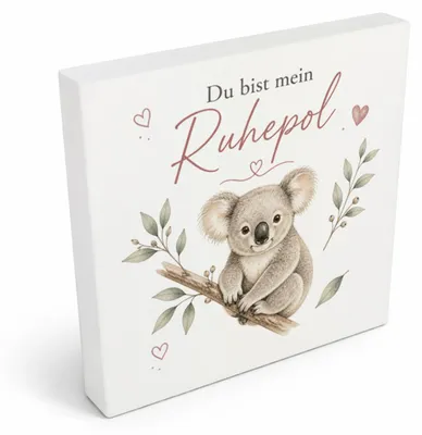 Produktbild von Holzbild in 10x10 cm Mein Ruhepol - Wandbild Holz mit Eukalyptus Mit Spruch: Du