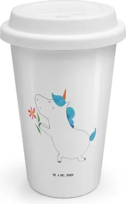 Produktbild von Mr. & Mrs. Panda Thermobecher To Go Einhorn Blume - Weiß - Geschenk, Freundin, Liebe, Isolierbecher, Mehrwegbecher, Unicorn, Kaffeebecher, Partner, Heiraten, ToGo, Antrag