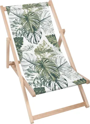 Produktbild von Dreamroots Liegestuhl klappbar Holz,  bis zu 130 kg, Sonnenliege klappbar mit 3-stufiger Neigungsregulierung der Rückenlehne, Monstera Green Leaf