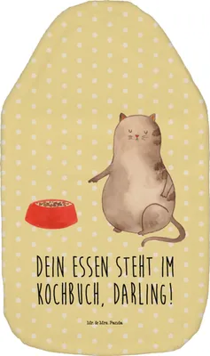 Produktbild von Mr. & Mrs. Panda Wärmflasche Katze Fressen - Gelb Pastell - Geschenk, heißwasserbeutel, mit Bezug, Wärmflaschen, Wärmekissen, naturkautschuk