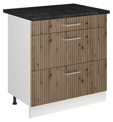 Productafbeelding van Keukenonderkast Vicco R-Line Artisanaal eiken/Wit 80 cm met 3 laden antraciet werkblad, Model 72332