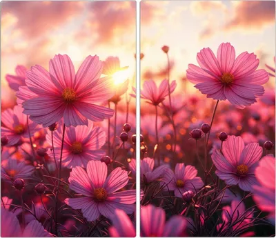 Produktbild von Spritzschutz Herdabdeckplatte Schneidebrett aus Glas Blumenfeld Sonnenuntergang 2-Teilig (60x52cm)