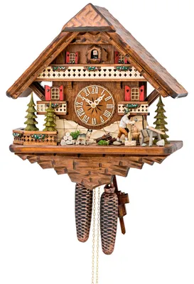 Produktbild von Cuco Clock Kuckucksuhr Schwarzwalduhr "Holzhacker mit Schäferhund" 42 x 40 x 21cm Wanduhr, 8 - Tage Werk, manuelle Nachtabschaltung