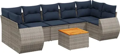 Produktbild von vidaXL 8-teiliges Gartensofa-Set mit Kissen, grau, Polyrattan