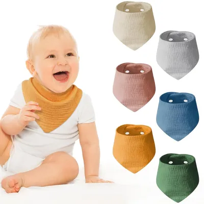 Productafbeelding van Baby-sjaaltjes, 6 stuks, musselijn, driehoekige vorm, katoen, met 2 drukknopen, geschikt voor 0-36 maanden