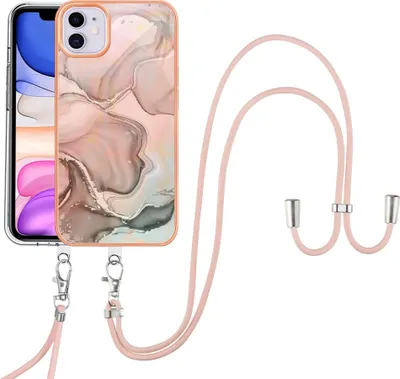 Produktbild von iPhone 11 Handykette Hülle, Muster TPU Bumper Schutzhülle mit verstellbarem Tragegurt für iPhone 11 Crème
