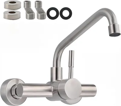 Produktbild von Wandarmatur 25 cm, schwenkbarer Auslauf, Edelstahl Mischbatterie, G1/2, für Küche