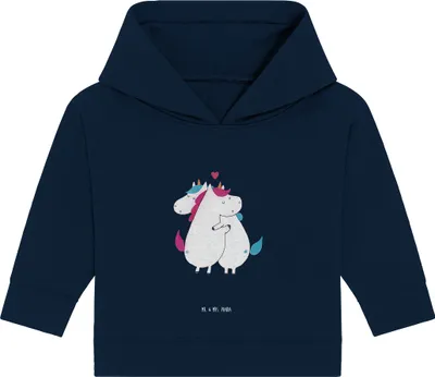Produktbild von Mr. & Mrs. Panda Organic Baby Hoodie Einhorn Mitteilung 12. - 18. Monat - French Navy - Geschenk, Spruch, Kapuzensweatshirt, Kapuzenshirt, Liebe, Valentinstag, Unicorn