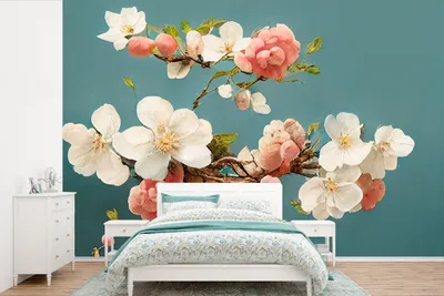 Produktbild von MuchoWow® Fototapete für Wohnzimmer oder Schlafzimmer Wandtapete Vinyl Motivtapete Blumen - Blüte - Kirsche - Zweig - Weiß - 600x400 cm - Vinyltapeten