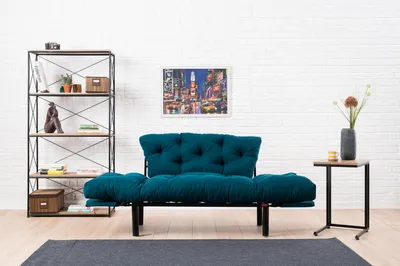 Produktbild von Hanah Home, Nitta - Petrol Blue, Schlafsofas, 2-Sitzer-Schlafsofa, Petrolblau, Mikrofaser, 155 x 85 x 70 x cm