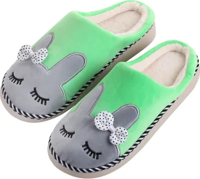 Produktbild von Kuschelige Plüsch Hausschuhe, Pantoffeln, Tier-Schlappen für Damen, Mädchen | 34/35 EU | Kaninchen Grün