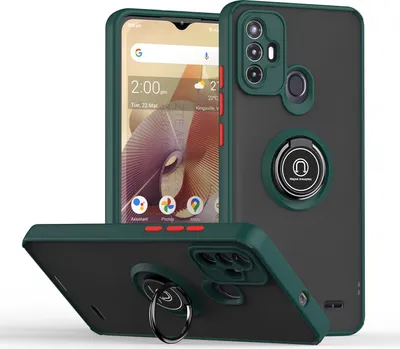 Image de Etui pour ZTE Blade A52 étui en TPU translucide mat avec porte-anneau et support vert foncé