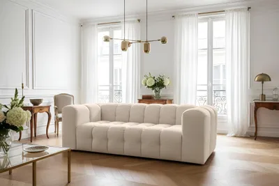 Produktbild von Sofa Designersofa SOLVIE 3-Sitzer in Stoff Tiffani Beige