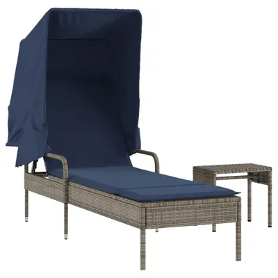 Immagine prodotto di Lettino prendisole vidaXL con tettuccio parasole e tavolino, in polyrattan grigio